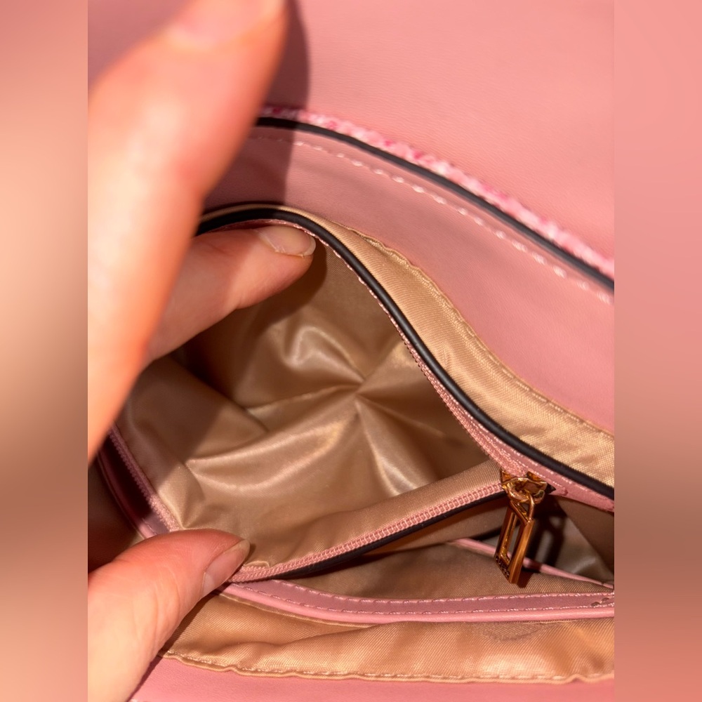 GUESS | Pink Gingham Tweed Crossbody Bag with Leather Trim - Picture 11 of 17